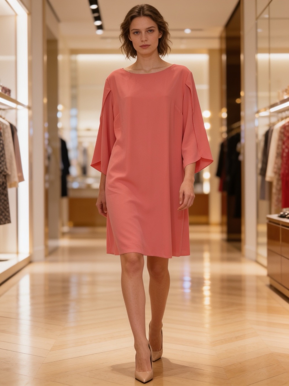 NWT Grace Karin Coral Cape Sleeve Shift Dress Elegant Cocktail Party Large